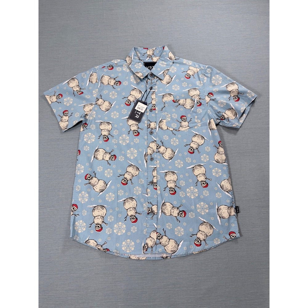 VSTR Button Down Shirt Mens Medium Blue NWT Skeleton Snowman Skull Short Sleeve